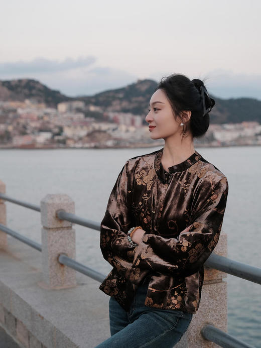 盛唐牡丹 |真丝丝绒烫银外套(夹棉） 商品图1