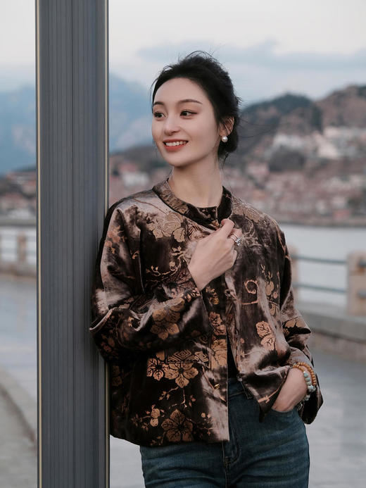 盛唐牡丹 |真丝丝绒烫银外套(夹棉） 商品图2