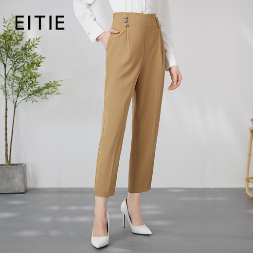 EITIE爱特爱舒适宽松腰封高腰哈伦小脚裤卡其色复古时尚24春新款A2405301 商品图0