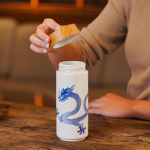 鸿运青花龙随身杯双层330ml 商品图0