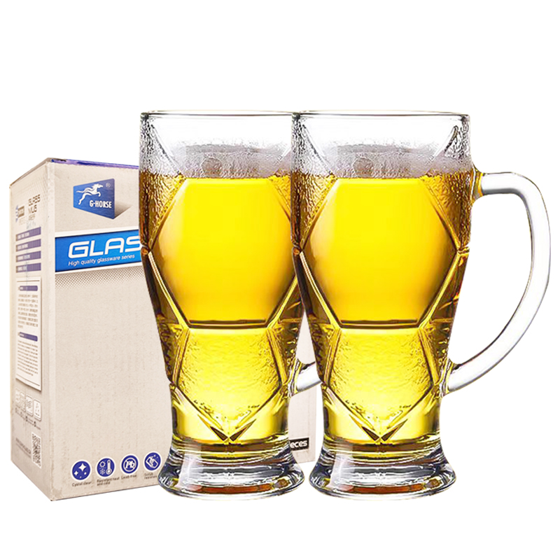 [酒具]啤酒杯430ml足球纹把杯