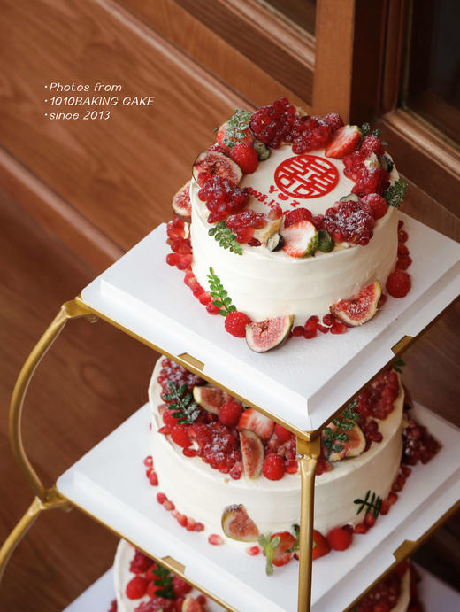 「囍结连理，果漾添福」红石榴草莓婚礼纪念日蛋糕·100%动物奶油（附图6+8+10寸三层，季节性蛋糕，提前微信沟通） 商品图1