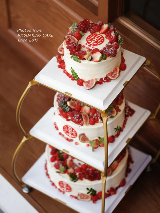 「囍结连理，果漾添福」红石榴草莓婚礼纪念日蛋糕·100%动物奶油（附图6+8+10寸三层，季节性蛋糕，提前微信沟通） 商品图0