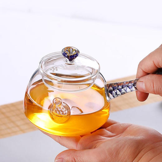 璃匠-LCHO24克尚持花侧把壶蓝色茶壶 商品图1