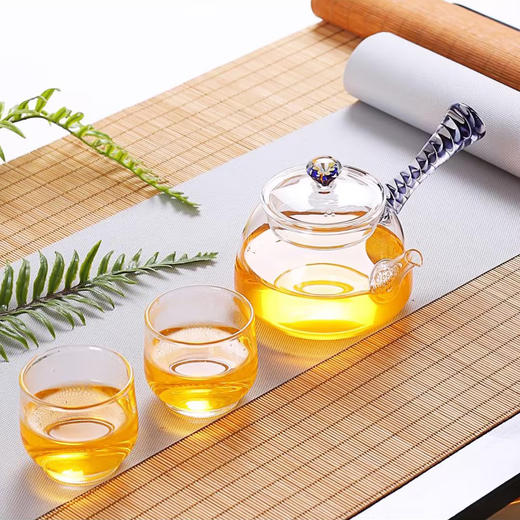 璃匠-LCHO24克尚持花侧把壶蓝色茶壶 商品图0