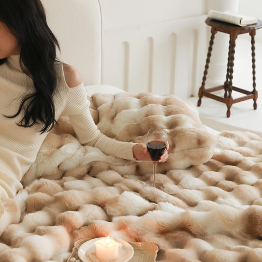 【换季出清】自然醒托斯卡纳法式轻奢保暖仿皮草扎染色毛毯沙发盖毯午睡盖被冬季加厚毯子MT 商品图2