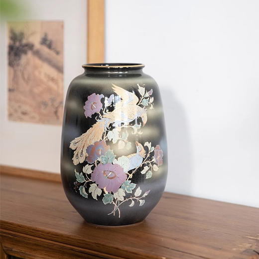 日本进口炫彩九谷烧大号花瓶空间摆件装饰品日式雅致插花投入瓶-YHD 商品图3