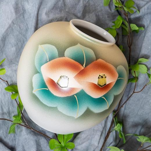 日本进口九谷烧陶瓷器花瓶山茶花赤椿花器摆件品山茶花6号花瓶18.5cm 商品图3