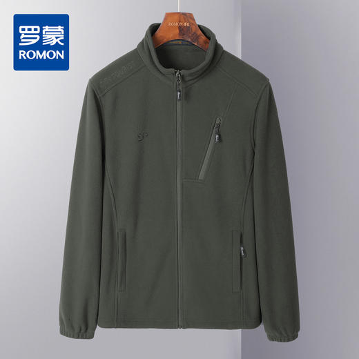【摇粒绒】罗蒙秋冬季外套男加绒保暖纯色休闲通勤百搭抓绒衣男士外套 商品图0