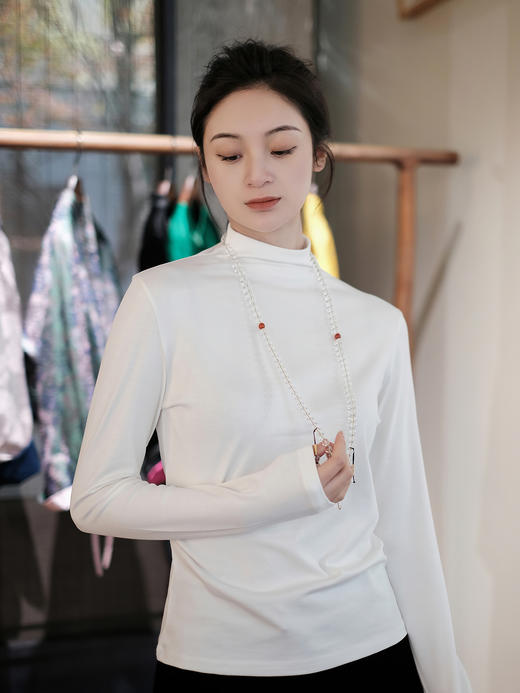瑕疵|盛唐牡丹 |艾蒂芮拉| Tencel莫代尔新疆长绒棉高领打底衫 商品图0