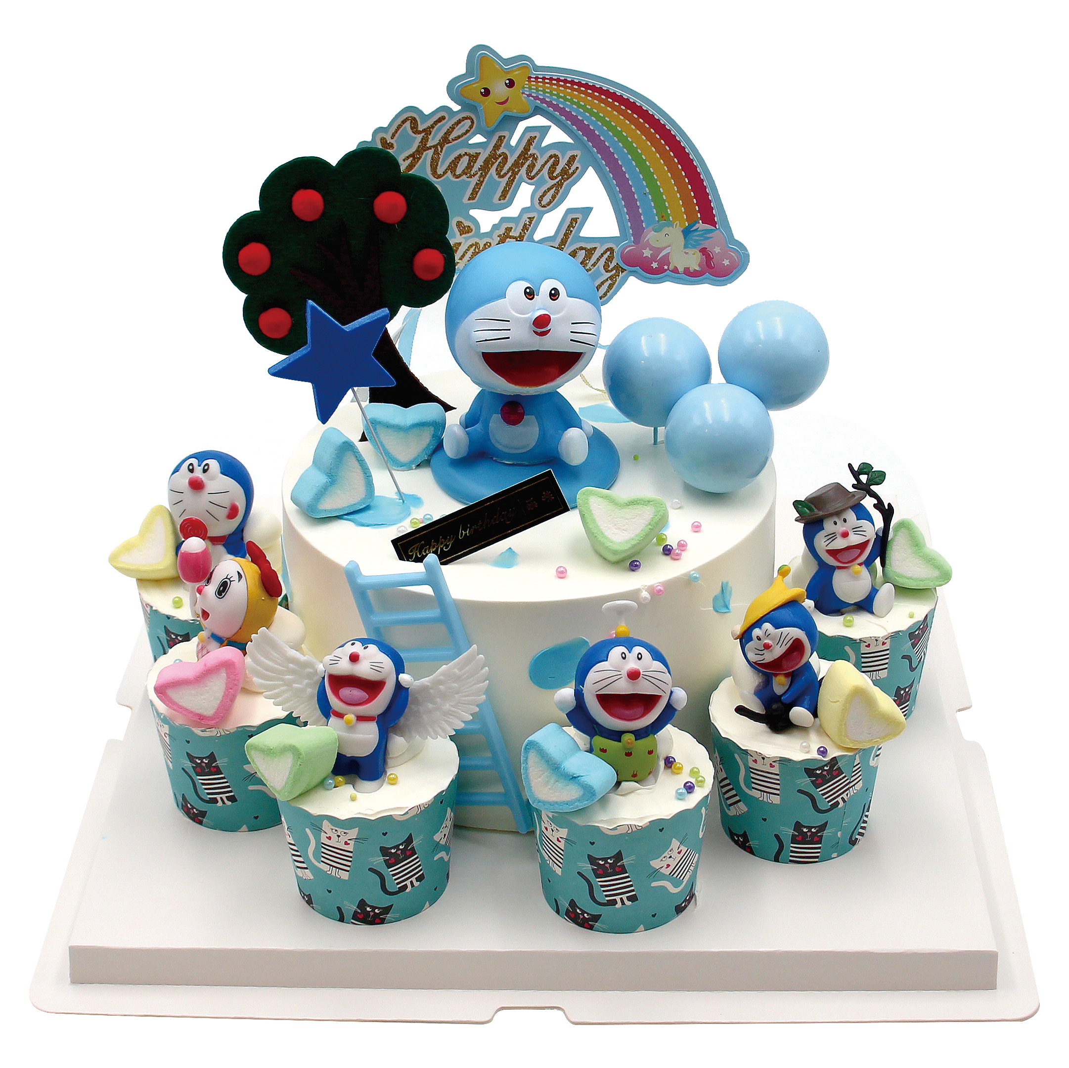 【叮当派对】哆啦A梦的派对多人儿童生日蛋糕+杯子蛋糕，（提前6--8小时下单，18:00后下单最快第二天15:30后可到店取货，具体时间看门店而定。）