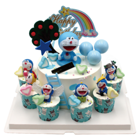 【叮当派对】哆啦A梦的派对多人儿童生日蛋糕+杯子蛋糕，（提前6--8小时下单，18:00后下单最快第二天15:30后可到店取货，具体时间看门店而定。）