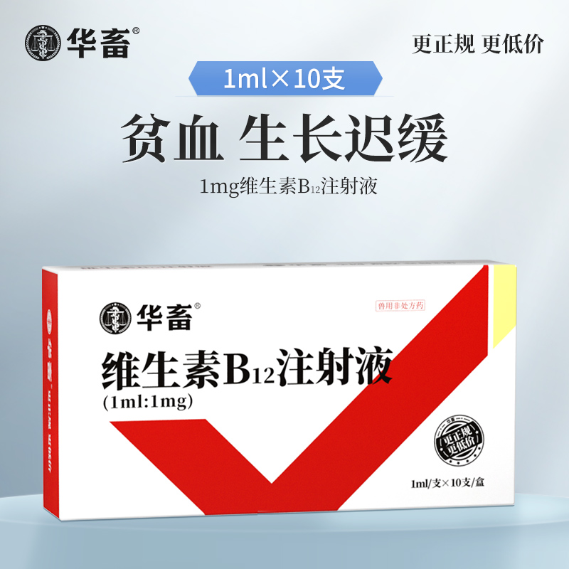华畜 维生素b12注射液10支装 用于幼畜缺乏维生素b12所致的贫血 生长