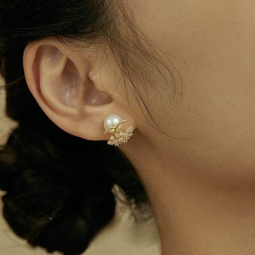 Oflye潮流饰品 镶钻轻奢天然淡水珍珠耳钉女新款耳环小众设计耳饰 商品图0