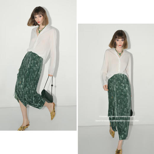 COCOBELLA轻奢醋酸纤维新中式V领白衬衫玉石扣质感衬衣SR0021 商品图2