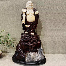 如意弥勒佛°小叶紫檀+猛犸牙摆件