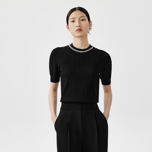 朗姿 灯笼袖亮钻短袖针织衫LSEK01KPR412 商品图2