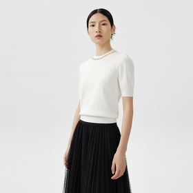 朗姿 灯笼袖亮钻短袖针织衫LSEK01KPR412