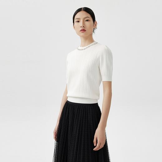 朗姿 灯笼袖亮钻短袖针织衫LSEK01KPR412 商品图0