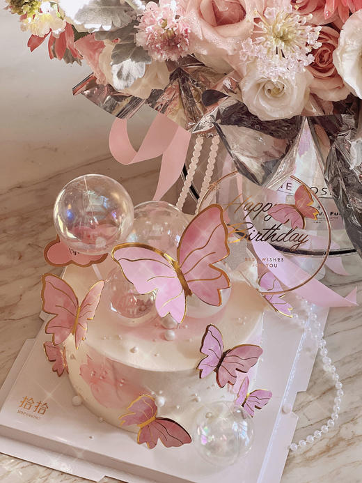 「ins小仙儿·粉蝴蝶蛋糕」100%动物奶油（附图6寸·提前6小时预订） 商品图1