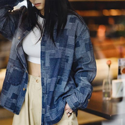 马登美式牛仔衬衫拼接叠穿衬衣内搭春宽松外套长袖2024新款上衣女 商品图3