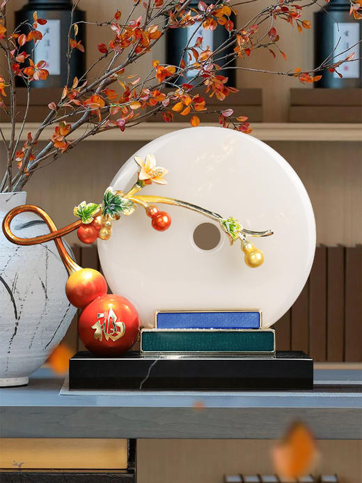 E-ZL-M965 五福临门玉盘珐琅摆件 礼盒装 商品图3