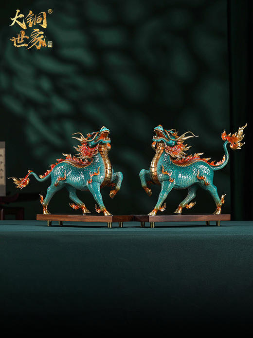 大铜世家黄铜风火麒麟摆件一对家居客厅办公室装饰品开业乔迁礼品彩铜工艺 麒麟摆件 商品图1