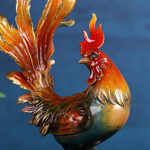 金鸡报喜纯铜鸡摆件公鸡招财金鸡家居玄关客厅装饰礼品工艺办公室彩铜工艺 金鸡报晓（145*140*420） 商品图3