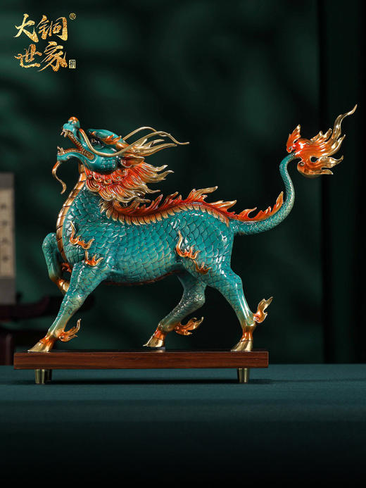 大铜世家黄铜风火麒麟摆件一对家居客厅办公室装饰品开业乔迁礼品彩铜工艺 麒麟摆件 商品图3