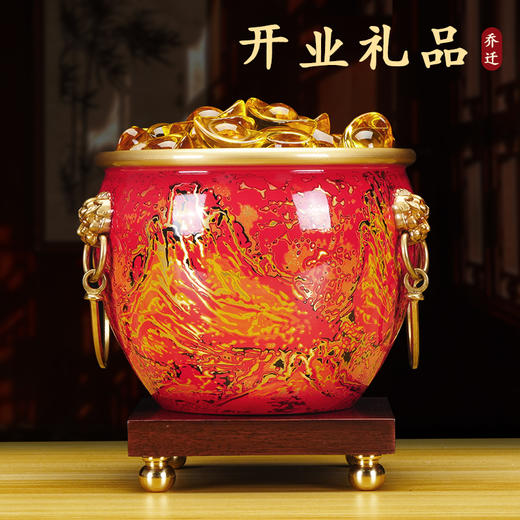 纯铜聚宝盆摆件聚财招财公司店铺开业礼物办公室前台玄关酒柜装饰故宫缸聚宝盆 纯铜大漆工艺 中号/小号 商品图1