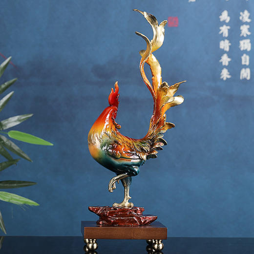 金鸡报喜纯铜鸡摆件公鸡招财金鸡家居玄关客厅装饰礼品工艺办公室彩铜工艺 金鸡报晓（145*140*420） 商品图4