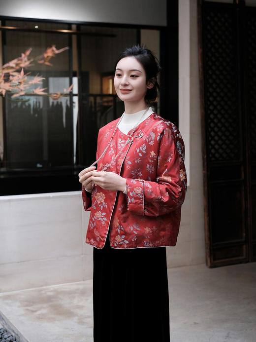 盛唐牡丹 |宋锦散花纹夹棉外套(大花) 商品图0