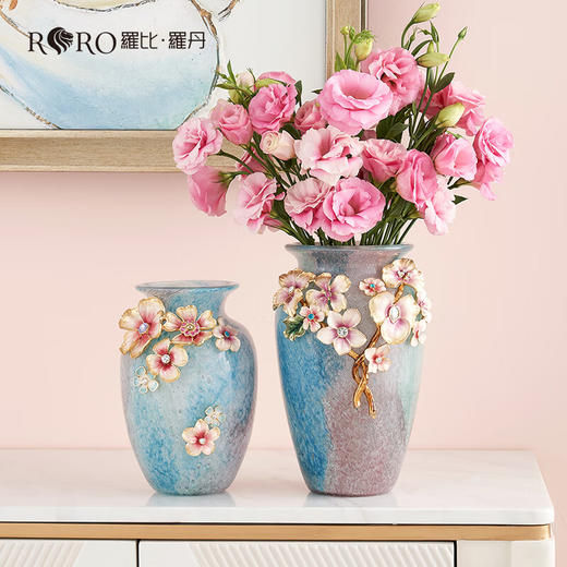 罗比罗丹锦上添花珐琅彩工艺花瓶创意家居饰品玄关插花摆件 锦上添花 商品图4