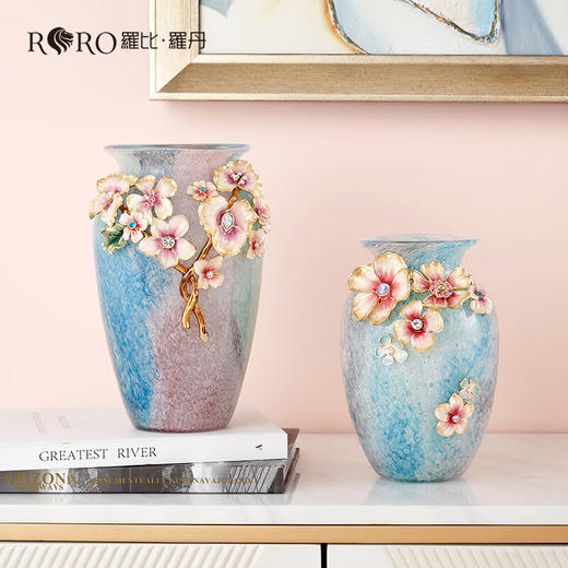 罗比罗丹锦上添花珐琅彩工艺花瓶创意家居饰品玄关插花摆件 锦上添花 商品图5