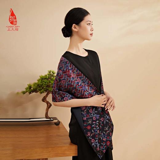 SAINTJOY/上久楷 女士宋锦双面长巾 围巾 喜鹊梅花SJ18001 商品图0