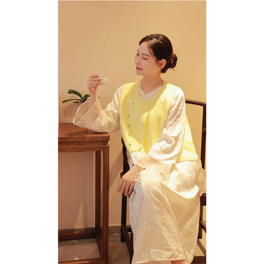 【线上专属】斜襟马甲（24704114-黄白游） 商品图3