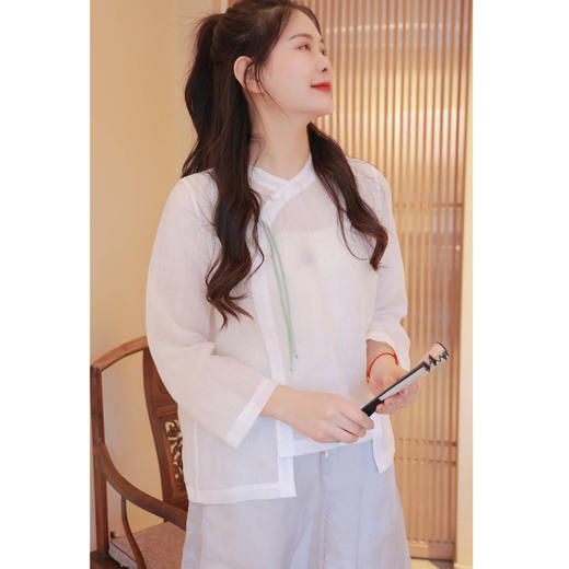 【春思系列】斜襟套头衫（24708160-山矾） 商品图3