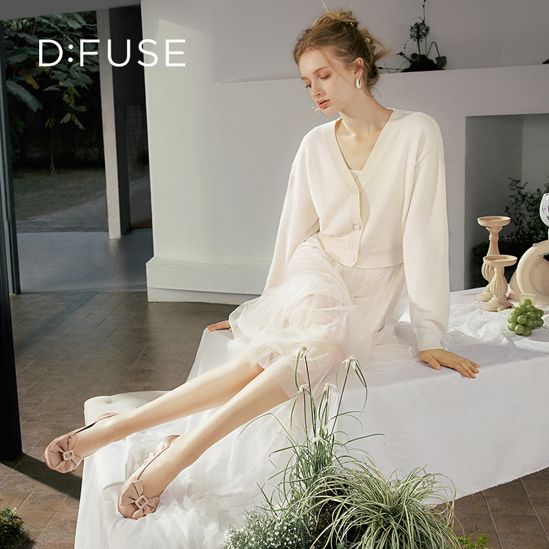 dfuse迪芙斯2024春新款真丝布蝴蝶结芭蕾舞平底鞋软底df41111137
