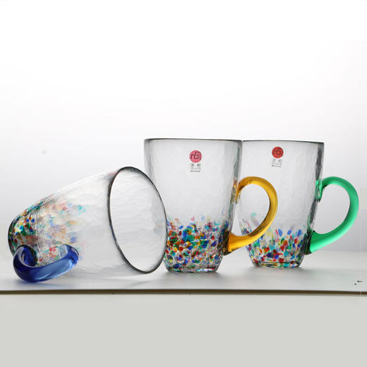 【清仓特惠2.5折】阿德利亚（ADERIA）日本进口石塚硝子津轻茶杯手工玻璃杯水杯马克咖啡杯送礼 睡魔祭琥珀把杯手作带把玻璃杯320ml蓝彩水杯300ml 商品图0