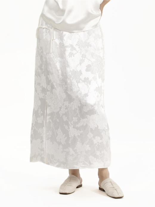 瑕疵|盛唐牡丹 |通勤小盘扣真丝提花半裙 商品图0