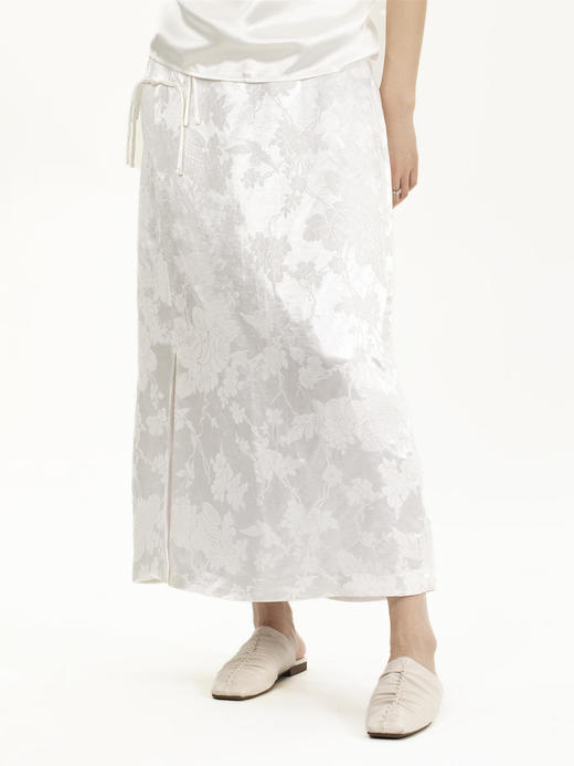 瑕疵|盛唐牡丹 |通勤小盘扣真丝提花半裙 商品图1