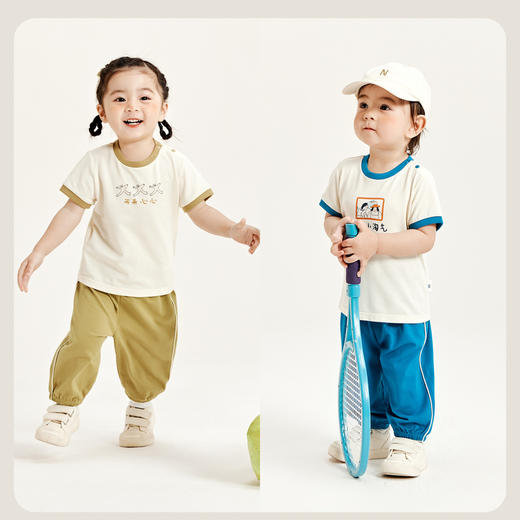 迷你巴拉夏季男童女童宝宝凉感抑菌套装舒适透气轻薄运动套装 商品图2