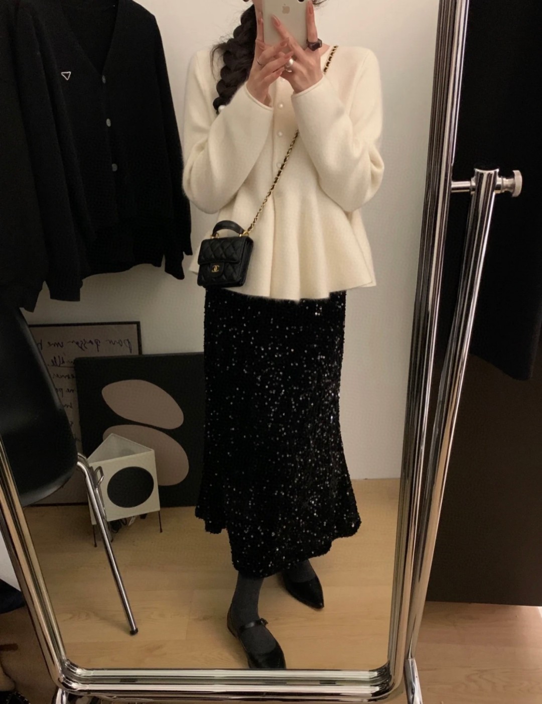 黑色鱼尾裙女秋冬包臀裙子半身长裙春秋2024新款气质亮片裙半身裙