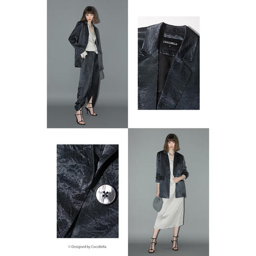 COCOBELLA[醋酸]奢感褶皱肌理丝滑垂坠OL西装外套SI7003 商品图1
