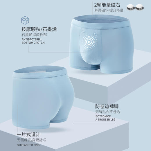 【男性福利 让“小兄弟”更享受】能量石 冰磁裤 男士内裤 嵌入2颗能量磁石 石墨烯底裆 冰丝面料 U型按摩颗粒囊袋 柔软舒适 透气冰凉弹性大 放卷边裤脚 一片式设计 礼盒包装 3条装 商品图2