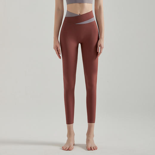 【运动必备】【高弹速干，藏肉显瘦】春夏新款女拼色交叉腰头瑜伽裤高腰提臀显瘦五分九分外穿跑步V腰健身裤 商品图4