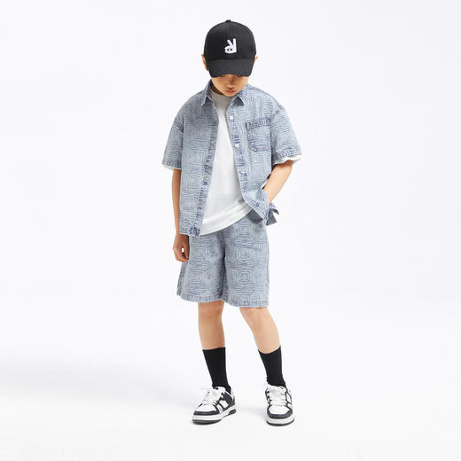 男童牛仔中裤新款夏纯棉时尚提花透气挺括五分裤子安奈儿童装EB426116 商品图3