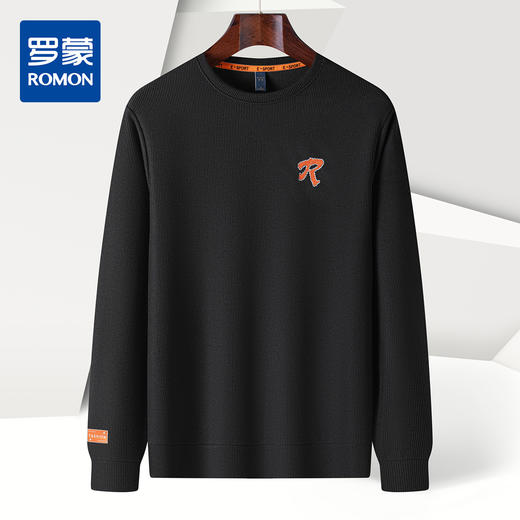 【灯芯条 多色】罗蒙春秋男装绣花胸标卫衣男士时尚休闲百搭卫衣圆领长袖T恤上衣男 商品图0