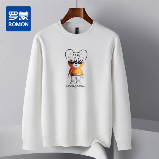 【桑蚕丝混纺】罗蒙春秋男装精美印花卫衣男士休闲百搭卫衣时尚圆领长袖T恤上衣男 商品图5