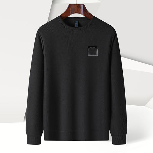 【竖坑条纹 多色任选】罗蒙春秋男士绣花胸标卫衣男时尚休闲百搭卫衣圆领长袖T恤上衣男 商品图2